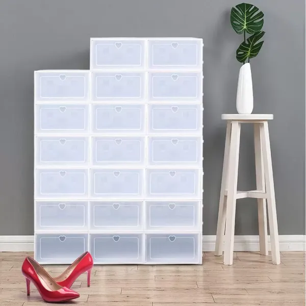 Balení 20 průhledných plastových boxů na uložení bot, stohovatelné a odolné, 33 x 23 x 14 cm Balení 20 průhledných plastových boxů na uložení bot, stohovatelné a odolné, 33 x 23 x 14 cm