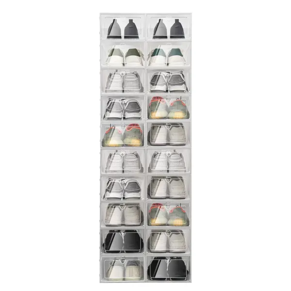 Balení 20 průhledných plastových boxů na uložení bot, stohovatelné a odolné, 33 x 23 x 14 cm Balení 20 průhledných plastových boxů na uložení bot, stohovatelné a odolné, 33 x 23 x 14 cm