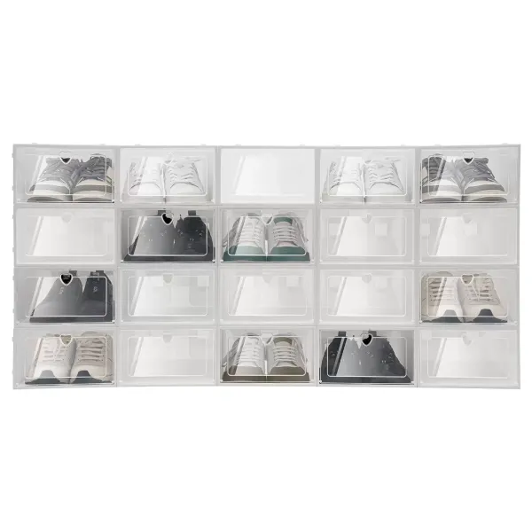 Balení 20 průhledných plastových boxů na uložení bot, stohovatelné a odolné, 33 x 23 x 14 cm Balení 20 průhledných plastových boxů na uložení bot, stohovatelné a odolné, 33 x 23 x 14 cm