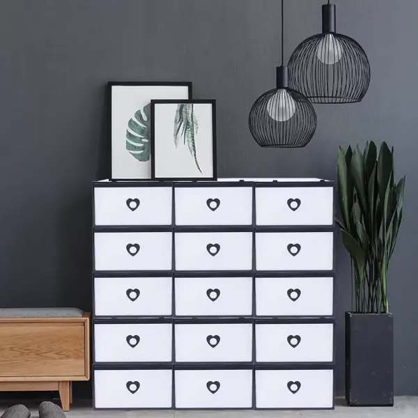 20 balení průhledných plastových krabic na boty – skládací a stohovatelné – černé