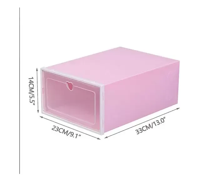 Transparentní botník, sada 20 kusů, skládací a stohovatelné plastové úložiště bot, s víkem (33 * 23 * 14 cm) (růžová)
