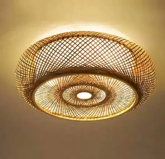 Tkané bambusové stropní svítidlo - Závěsné světlo - Přírodní - Retro - Vintage - Stínidlo do ložnice - 3 x E27 - pro lampu do jídelny