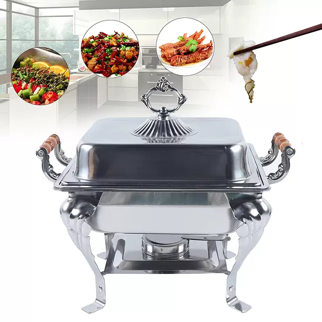 Nerezový ohřívač pro catering, bufety a večírky s nádobou - víko 42 x 29 x 32 cm