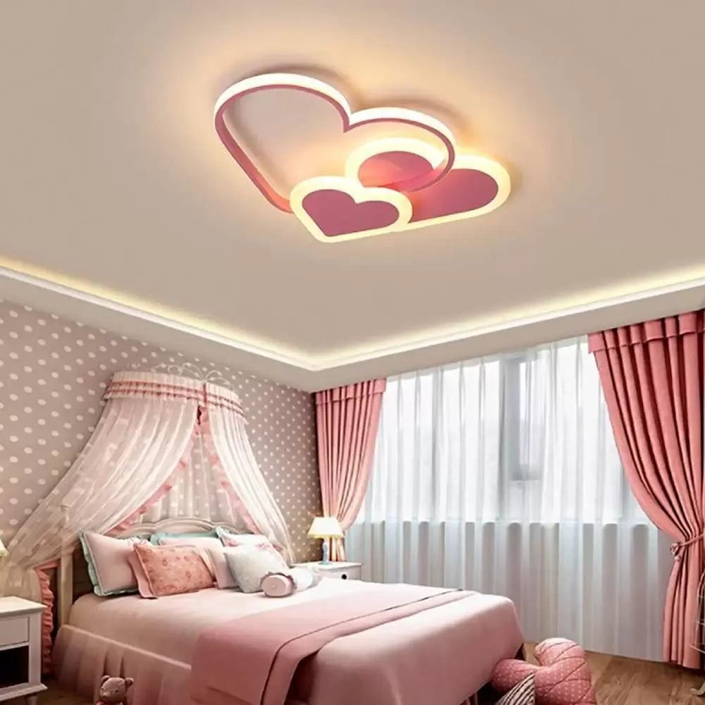 Kreslené LED stropní svítidlo Moderní romantické akrylové stmívatelné stropní svítidlo ve tvaru srdce s dálkovým ovládáním růžové
