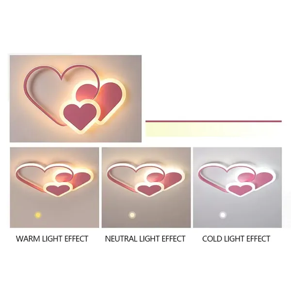 Kreslené LED stropní svítidlo Moderní romantické akrylové stmívatelné stropní svítidlo ve tvaru srdce s dálkovým ovládáním růžové