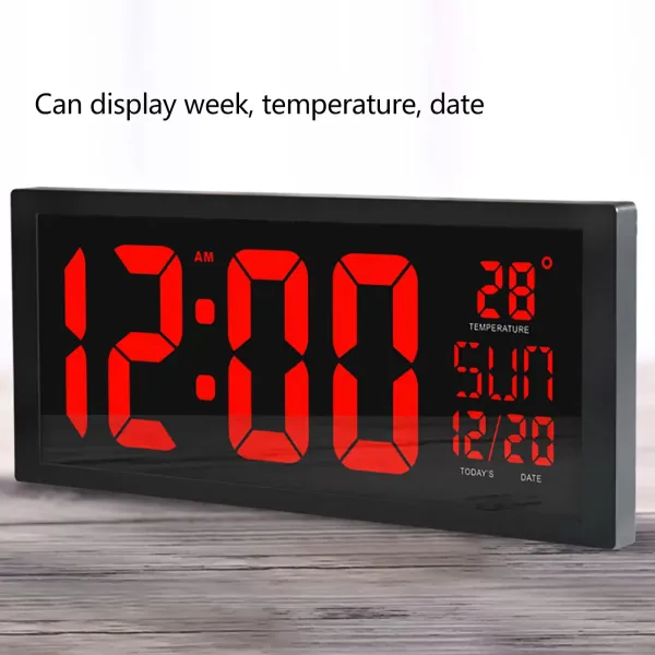 36,5 x 15 x 4,5 cm - Digitální hodiny LED - Červené - Nástěnné hodiny s datem a teplotou - Kalendář - Displej 12H 36,5 x 15 x 4,5 cm - Digitální hodiny LED - Červené - Nástěnné hodiny s datem a teplotou - Kalendář - Displej 12H