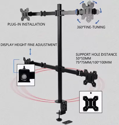 Podpěra stolu pro LED a LCD obrazovky - Sklopná o 180° - Výškově nastavitelná o 360° - 9 kg pro každou obrazovku