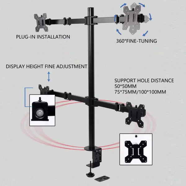 Podpěra stolu pro LED a LCD obrazovky - Sklopná o 180° - Výškově nastavitelná o 360° - 9 kg pro každou obrazovku