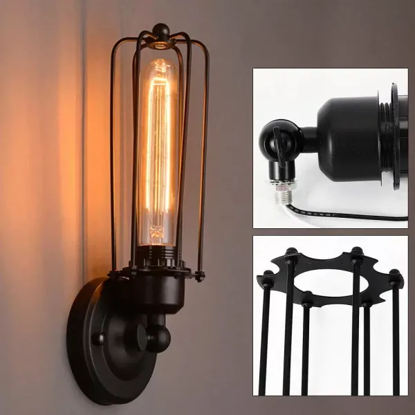 Retro interiérové nástěnné svítidlo E27 Kovové osvětlení klece se žárovkou Retro lampa do kavárny