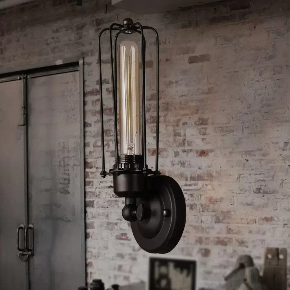 Retro interiérové nástěnné svítidlo E27 Kovové osvětlení klece se žárovkou Retro lampa do kavárny