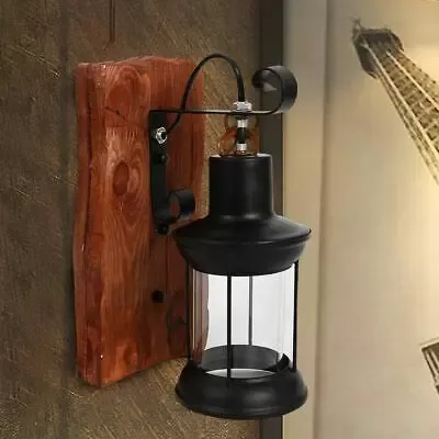 Retro Vintage průmyslová nástěnná lampa Dřevo Kov Bar Antique Light DE