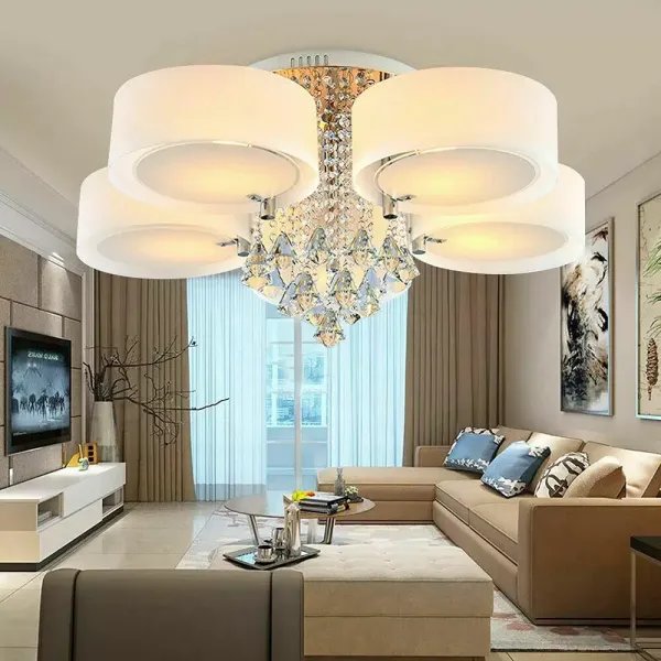 LED křišťálové stropní svítidlo, moderní závěsné svítidlo, energeticky úsporné, nastavitelné, s dálkovým ovládáním (5 hlav)