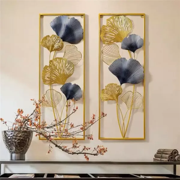 CNCEST 2ks 3D kovová nástěnná dekorace Ginkgo Leaves do obývacího pokoje Zlaté listy kovová nástěnná dekorace s rámem CNCEST 2ks 3D kovová nástěnná dekorace Ginkgo Leaves do obývacího pokoje Zlaté listy kovová nástěnná dekorace s rámem