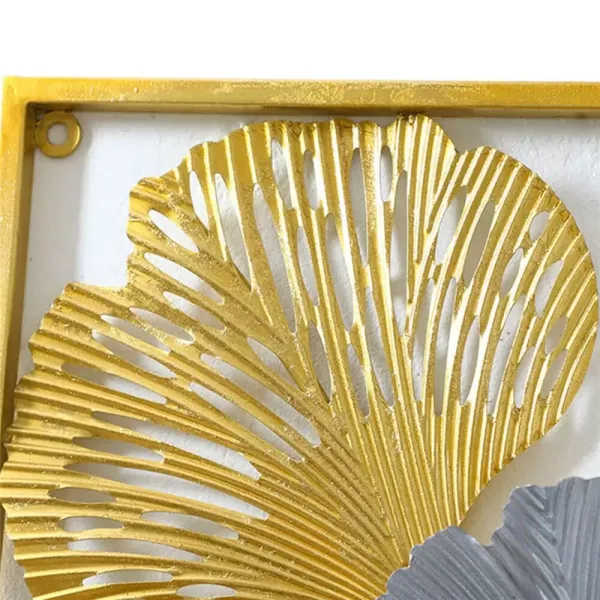 CNCEST 2ks 3D kovová nástěnná dekorace Ginkgo Leaves do obývacího pokoje Zlaté listy kovová nástěnná dekorace s rámem