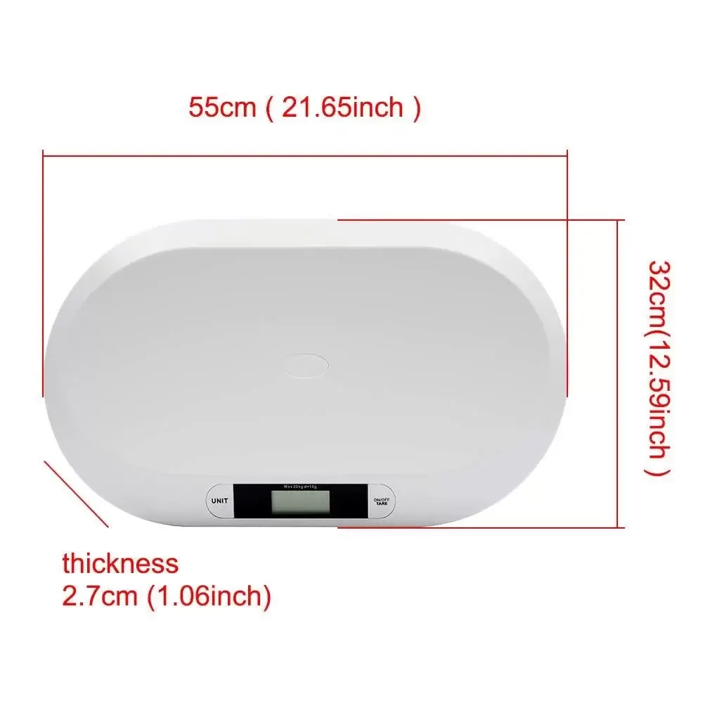 Digitální elektronická dětská váha 20 kg/44 LBS – 55 cm x 32 cm x 3 cm