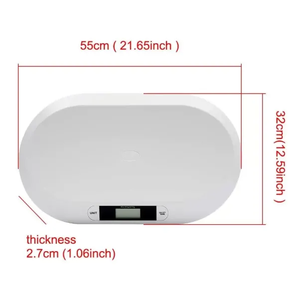 Digitální elektronická dětská váha 20 kg/44 LBS – 55 cm x 32 cm x 3 cm