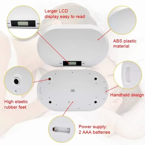 Digitální elektronická dětská váha 20 kg/44 LBS – 55 cm x 32 cm x 3 cm