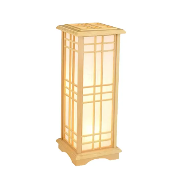 Japonská stojací lampa 220 V z borovice s dřevěným rámem lampy a stínidlem z umělé ovčí kůže Lamp