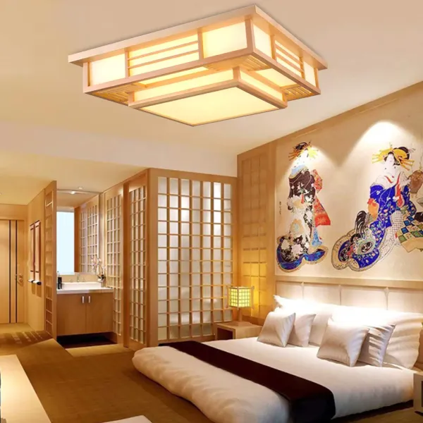 Japonské stropní svítidlo LED, stropní svítidlo z masivního dřeva, kreativní geometrie, stropní svítidlo do obývacího pokoje Japonské stropní svítidlo LED, stropní svítidlo z masivního dřeva, kreativní geometrie, stropní svítidlo do obývacího pokoje