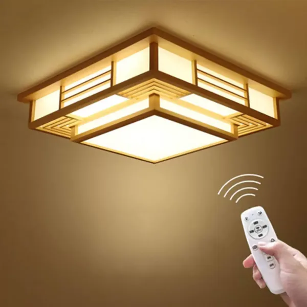Japonské stropní svítidlo LED, stropní svítidlo z masivního dřeva, kreativní geometrie, stropní svítidlo do obývacího pokoje