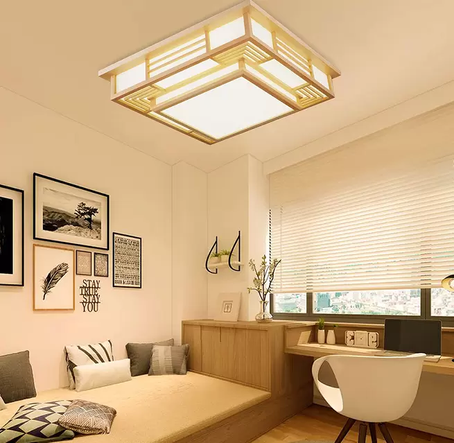 Japonské stropní svítidlo LED, stropní svítidlo z masivního dřeva, kreativní geometrie, stropní svítidlo do obývacího pokoje