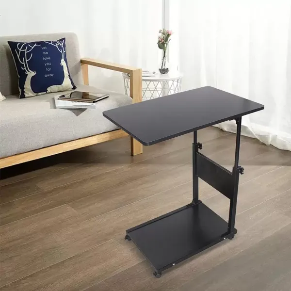 Pojízdný noční stolek - Kov - Výškově nastavitelný - S kolečky - MDF - 50,00 x 35,00 x 55,00 cm - Černé proutí