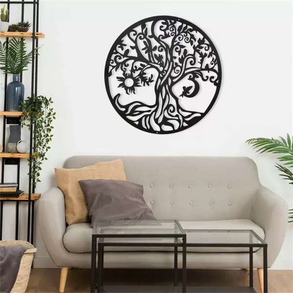 45 x 45 cm - Černá - Kovová nástěnná dekorace - Dárek pro chodbu, zahradu, koupelnu, obývací pokoj, ložnici, jídelnu