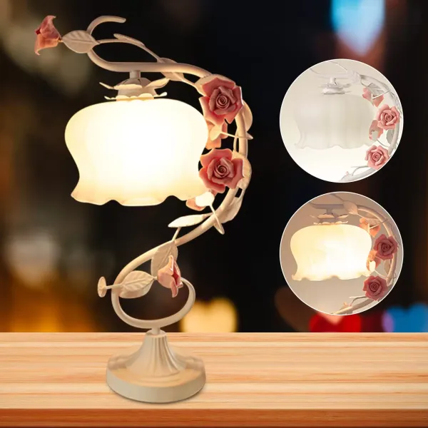 Noční lampa v evropském stylu do ložnice, bílá keramická ručně vyráběná svatební dekorace