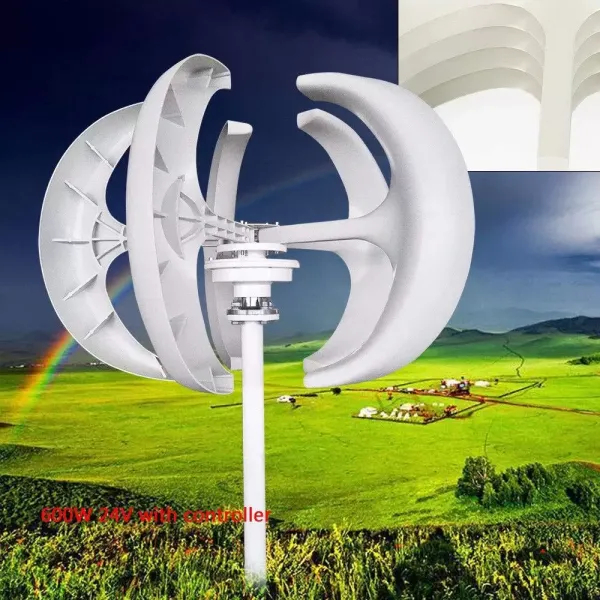 600W 24V vertikální 5listý generátor větrné turbíny Osa lucerny s ovladačem