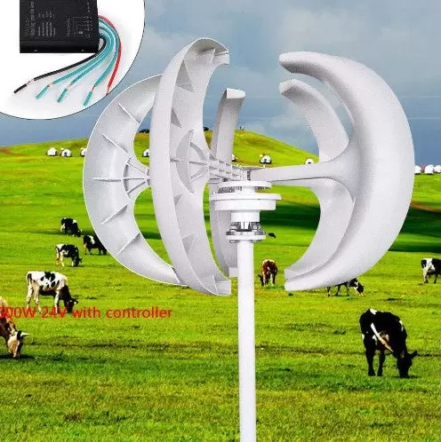 600W 24V vertikální 5listý generátor větrné turbíny Osa lucerny s ovladačem