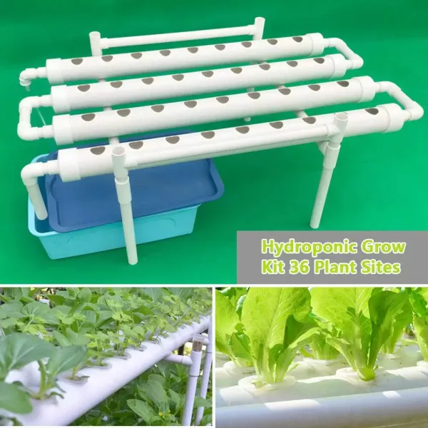 4 trubice 36 slotů Hydroponický pěstební systém PVC U Hydroponic Grow Kit Bílá.