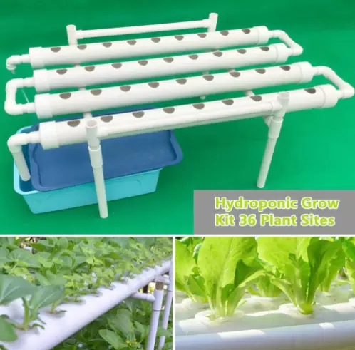 4 trubice 36 slotů Hydroponický pěstební systém PVC U Hydroponic Grow Kit Bílá.