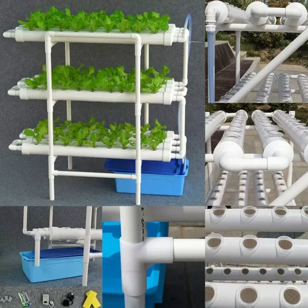 Sada pro hydroponické pěstování PVC - Systém hydroponického pěstování - Sada pro hydroponické pěstování - 3 vrstvy - 108 slotů - 12 trubek