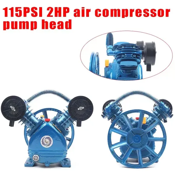 1500W 115PSI 2HP Doppelzylinder vzduchové kompresorové čerpadlo ve stylu V se 2 písty Hlavové čerpadlo vzduchového kompresoru ve stylu V Dvouválcový jednostupňový 2HP 115PSI