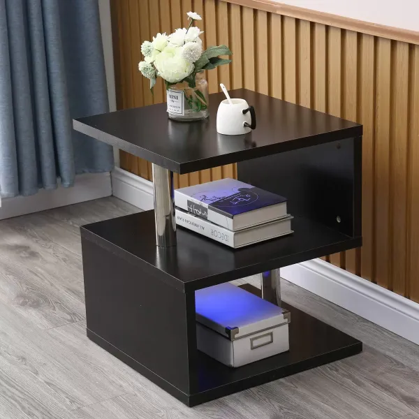 Moderní designový konferenční stolek s LED světly 2patrový noční stolek lesklý noční stolek konferenční stolek telefonní stolek konferenční stolek s LED moderní design černá