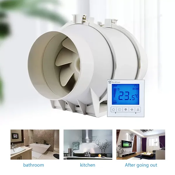 220V kruhový výfukový ventilátor Trubkový ventilátor Koupelnový ventilátor 3rychlostní potrubní odsávací ventilátor s časovačem a hygrostatem pro ložnici, koupelnu nebo kuchyni