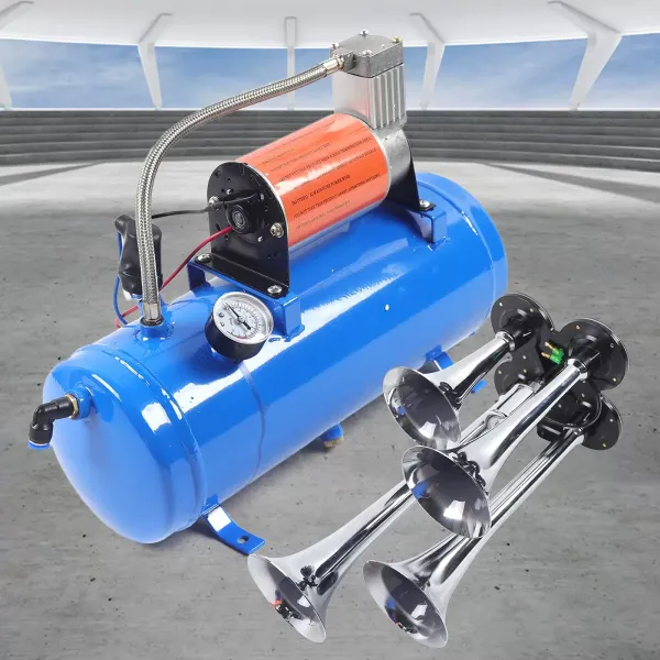 t12V 6L Vzduchový kompresor Kompresor Sada klaksonu 6 litrů se vzduchovým kompresorem 150 PSI 4 trumpetové antivibrační nožičky pro pneumatiky automobilů Motory automobilů Jízdní kola