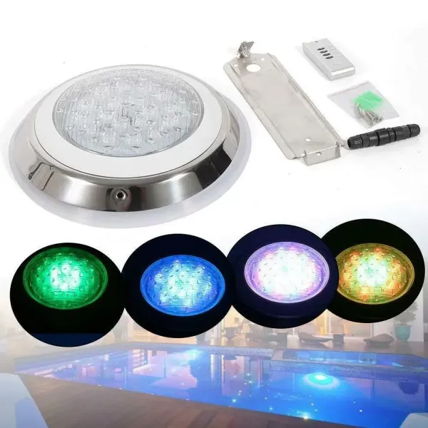 Bazénová lampa 54W RGB LED světlo vodotěsné IP68 Nerezové podvodní osvětlení s dálkovým ovládáním Vodotěsné pro bazény Akvária Tělocvičny Fontány