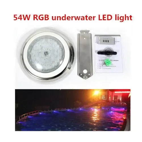 Bazénová lampa 54W RGB LED světlo vodotěsné IP68 Nerezové podvodní osvětlení s dálkovým ovládáním Vodotěsné pro bazény Akvária Tělocvičny Fontány Bazénová lampa 54W RGB LED světlo vodotěsné IP68 Nerezové podvodní osvětlení s dálkovým ovládáním Vodotěsné pro bazény Akvária Tělocvičny Fontány