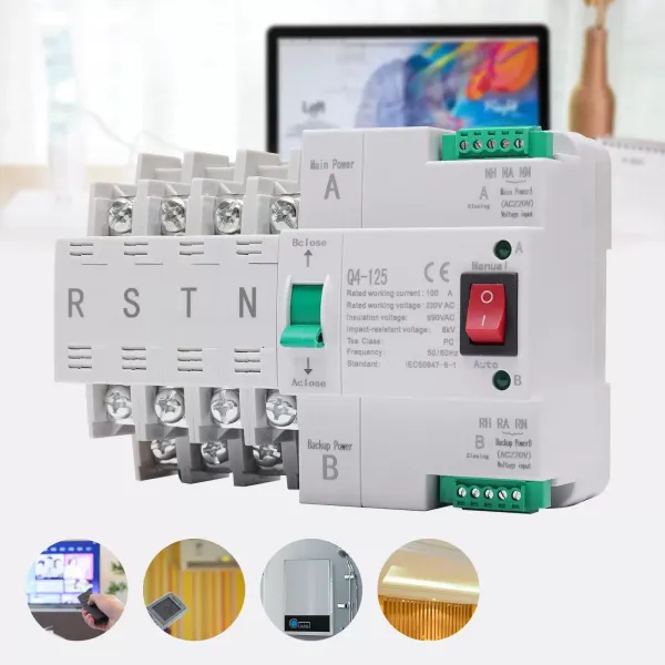 Duální přepínač napájení Automatický 100 A 220 V 4P Automatické přepínání hlavního a pomocného napájení Automatický přepínač Dual Power