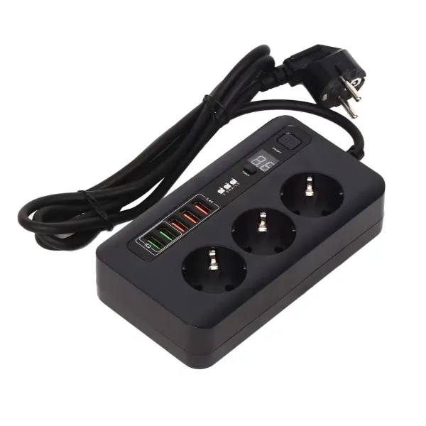 2M Travel Power Strip Power Strip se 3 zásuvkami a 5 USB Power Strip Automatické vypínání USB port a USB nabíječka