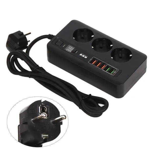 2M Travel Power Strip Power Strip se 3 zásuvkami a 5 USB Power Strip Automatické vypínání USB port a USB nabíječka 2M Travel Power Strip Power Strip se 3 zásuvkami a 5 USB Power Strip Automatické vypínání USB port a USB nabíječka