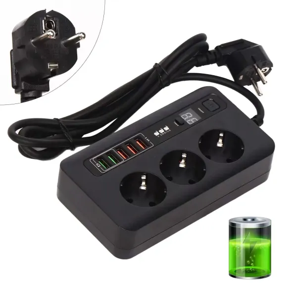 2M Travel Power Strip Power Strip se 3 zásuvkami a 5 USB Power Strip Automatické vypínání USB port a USB nabíječka 2M Travel Power Strip Power Strip se 3 zásuvkami a 5 USB Power Strip Automatické vypínání USB port a USB nabíječka