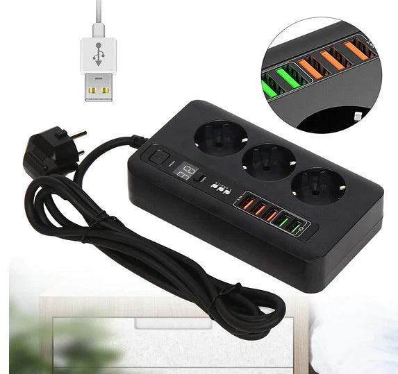 2M Travel Power Strip Power Strip se 3 zásuvkami a 5 USB Power Strip Automatické vypínání USB port a USB nabíječka
