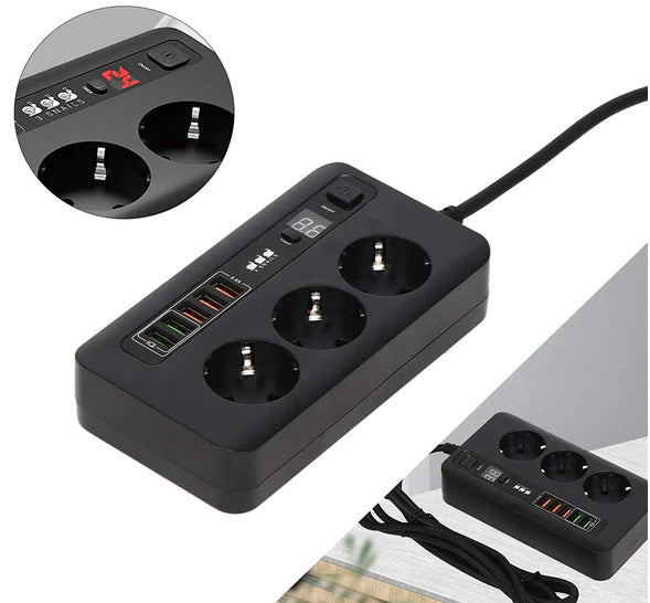 2M Travel Power Strip Power Strip se 3 zásuvkami a 5 USB Power Strip Automatické vypínání USB port a USB nabíječka