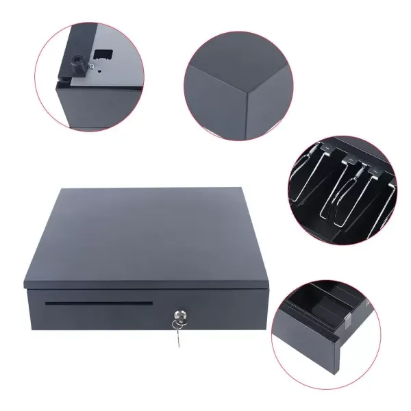 Zásuvka na peníze Pokladní zásuvka Černá Vybavení obchodu + 2*Klíče Steel+Abs