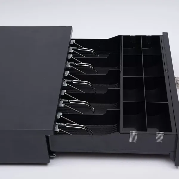 Zásuvka na peníze Pokladní zásuvka Černá Vybavení obchodu + 2*Klíče Steel+Abs