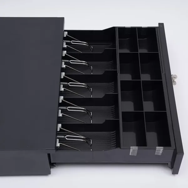 Zásuvka na peníze Pokladní zásuvka Černá Vybavení obchodu + 2*Klíče Steel+Abs