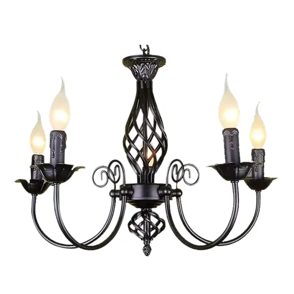 Droplight Vintage 5tihlavý kovaný lustr s měkkým světelným efektem, černý