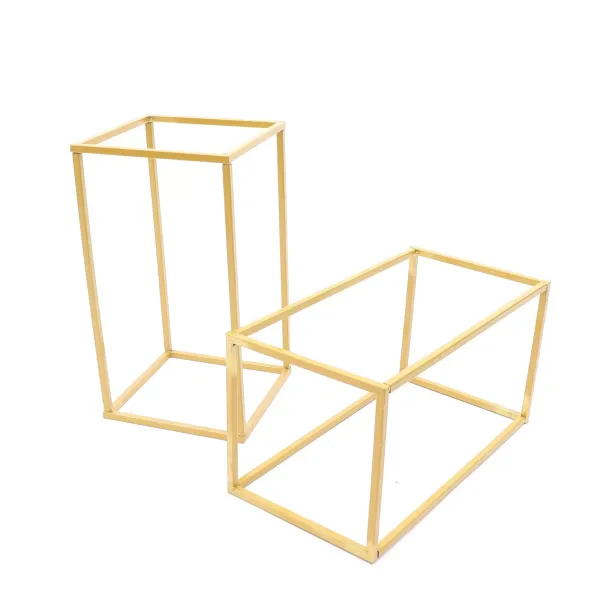Sada 2 geometrických zlatých kovových stojanů na květiny o výšce 40 cm pro domácnost, párty, svatbu
